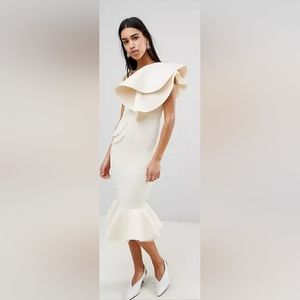 ASOS Design Fitted, One Shoulder Cream Dress